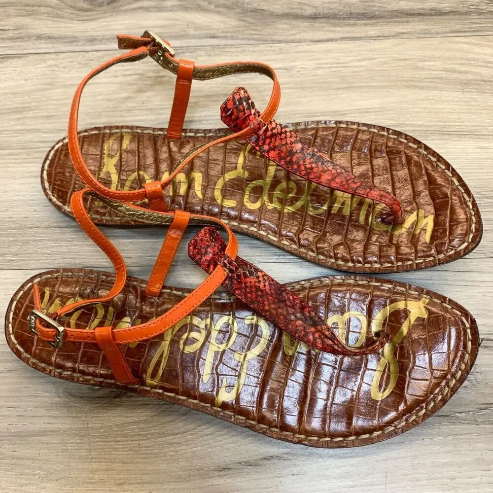 Sam Edelman Gigi Women's Orange Snake Thong T Strap Sandal Size 9 M - Picture 10 of 10
